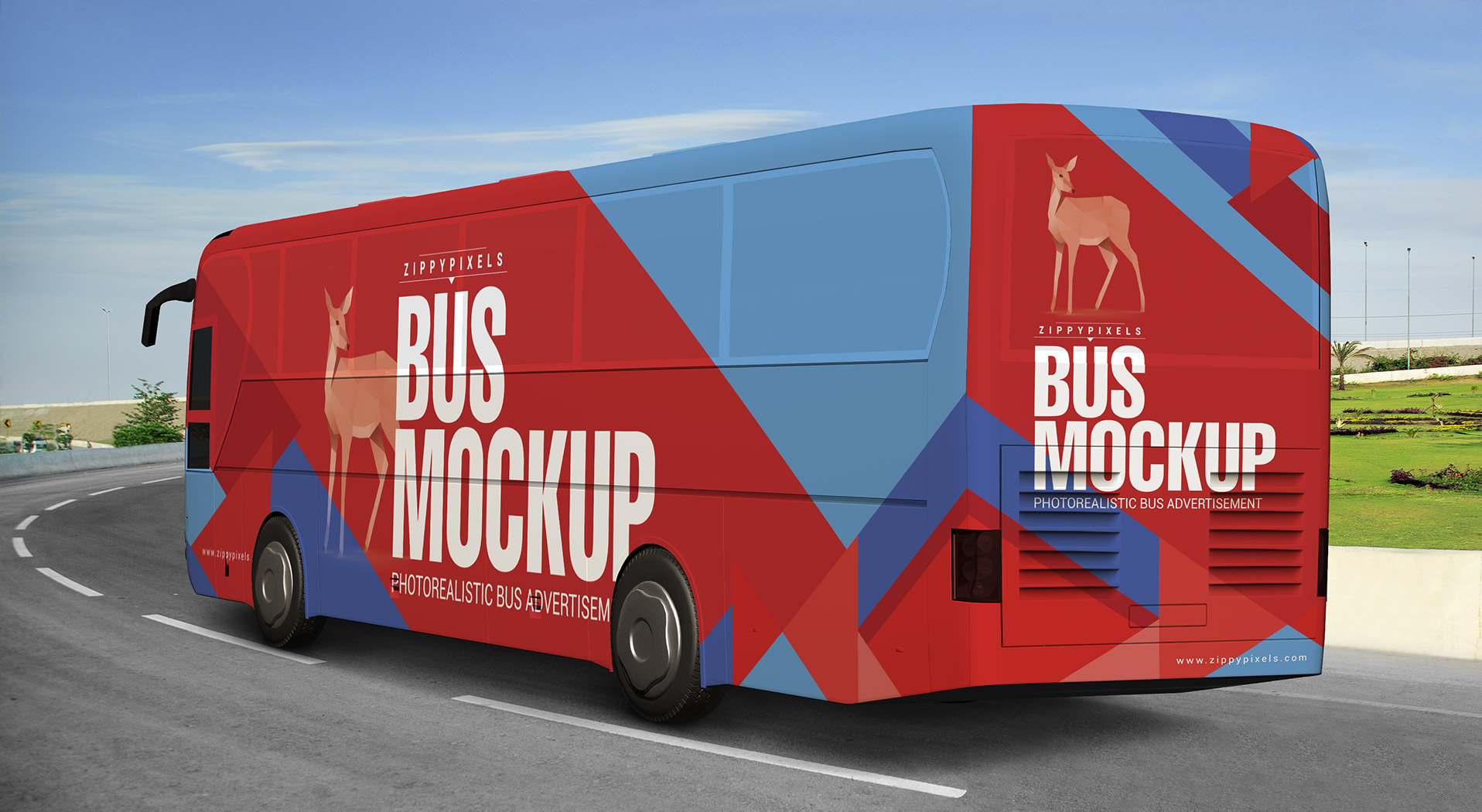 Outdoor advertising mockup, Bus advertising, Outdoor advertising