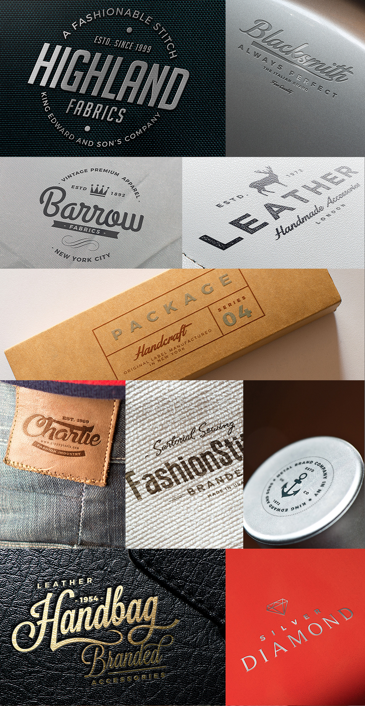 Logo Mockups Bundle - Fabrik, Plastic, Leather, Paper, Jeans, Cap, Bag