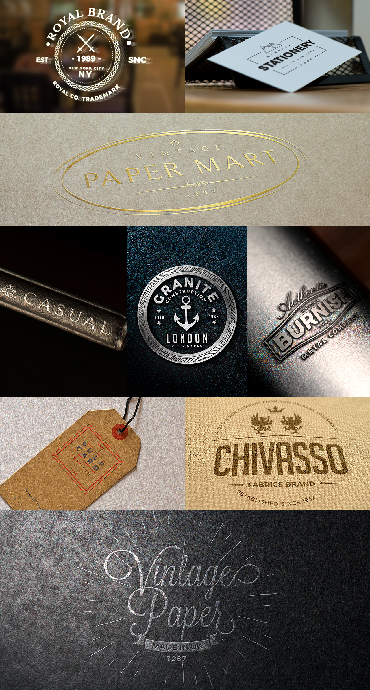 Glass, Business Card, Metal, Tag, Label and Paper Logo Mockups