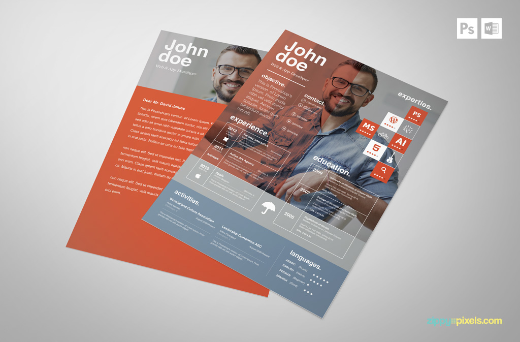 Download Free Creative PSD Resume Template | Premium MS Word Resume & Cover Letter Template in 3 Colors