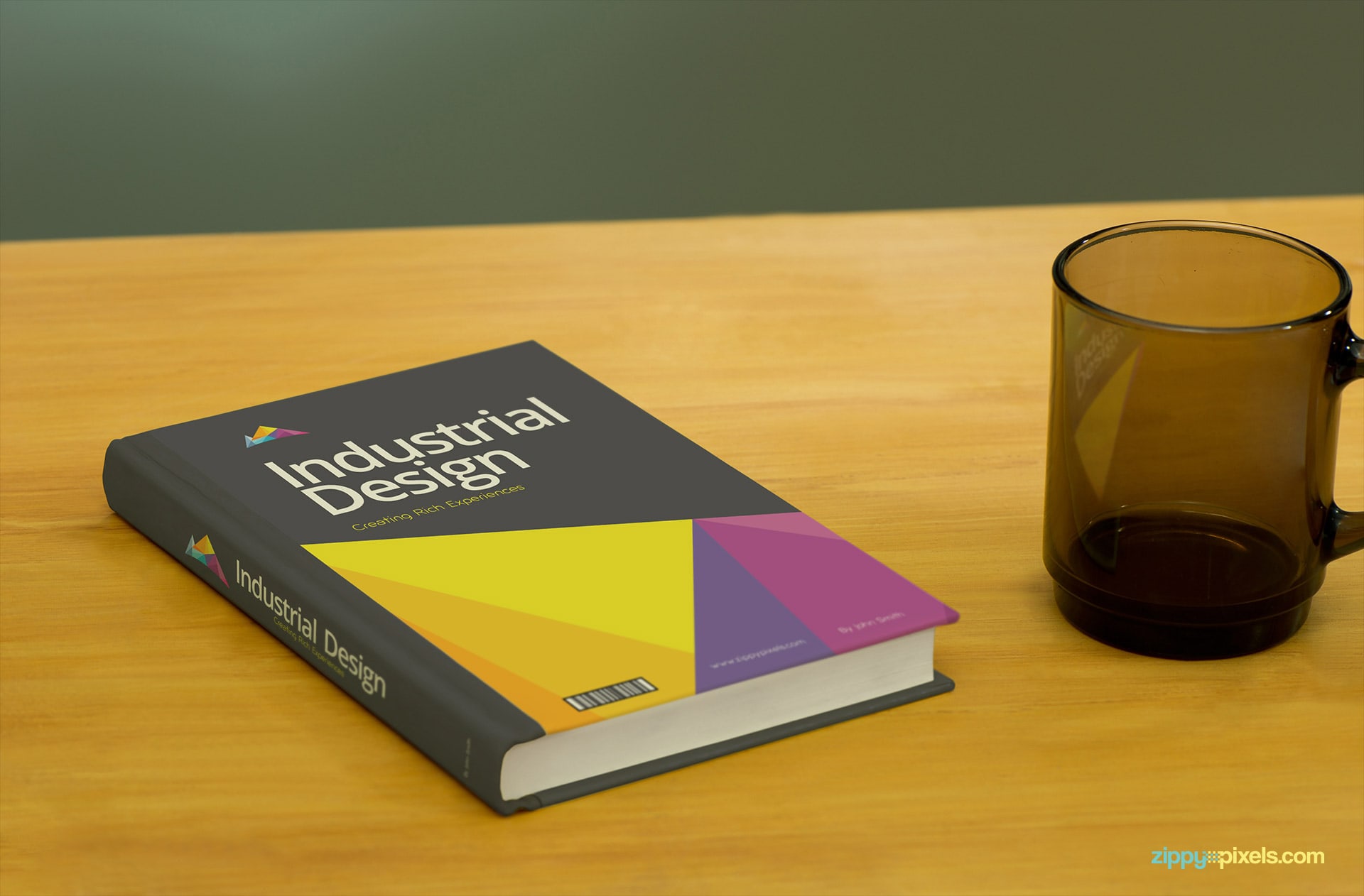 Brand Mockup of Book Placed with a Glass Mug