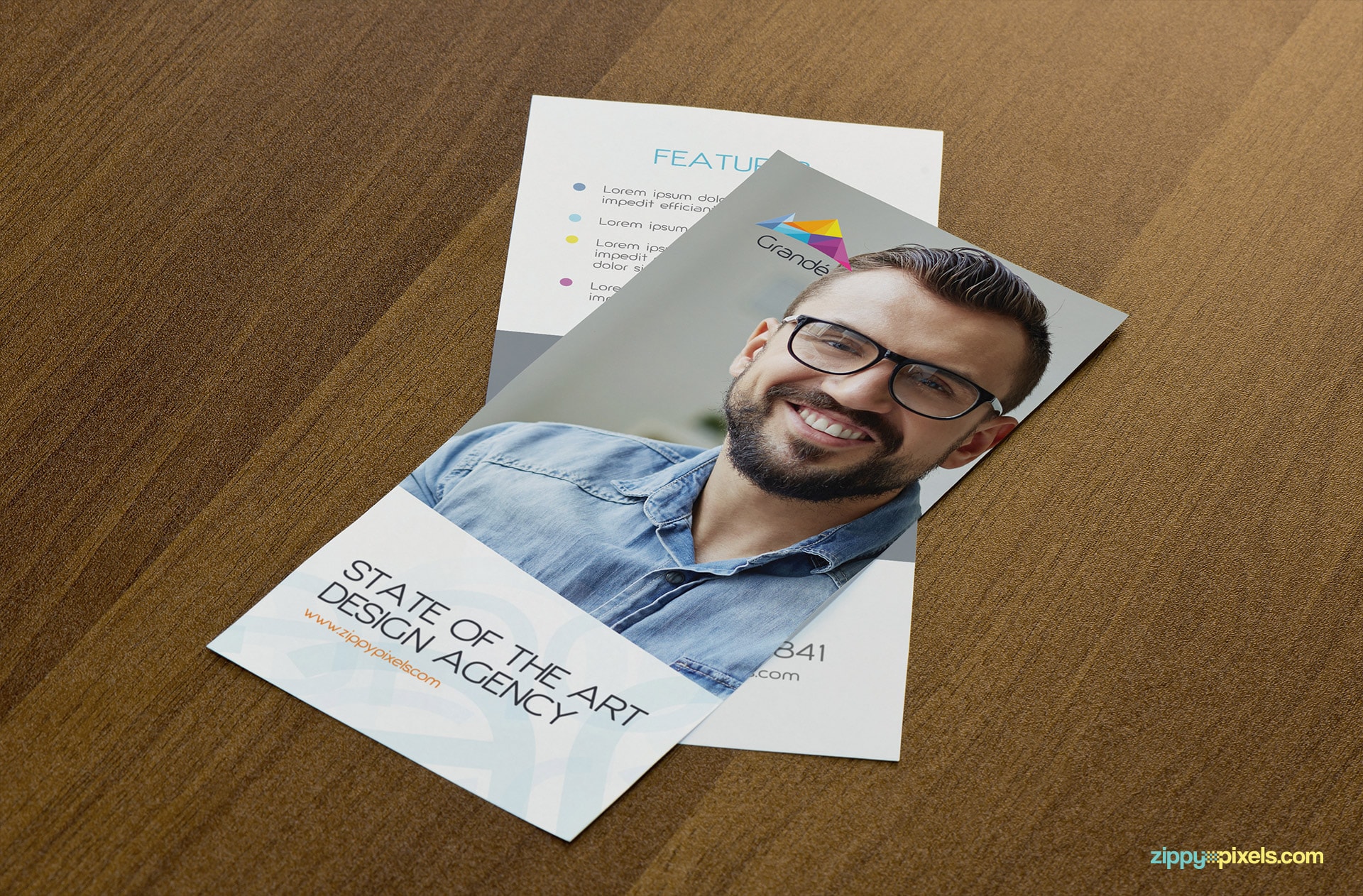 Flyer Mockup of Two Single Page Flyers on Table