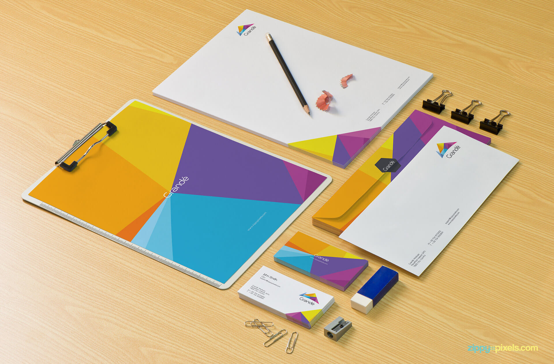Corporate Identity Stationery Mockup of Letterhead, Envelope & Business Cards