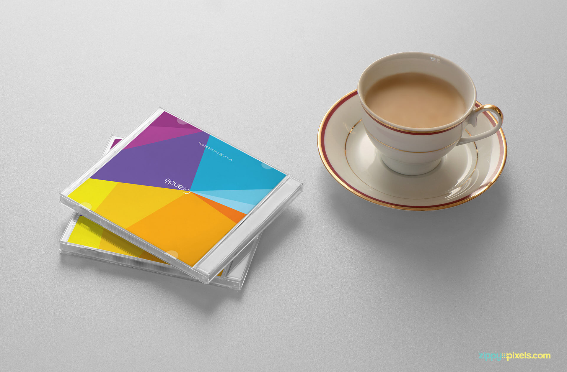 Branding Mockup of CD Covers with Tea Cup