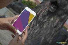 iPhone Mockup with Lion Statue Cultural Branding