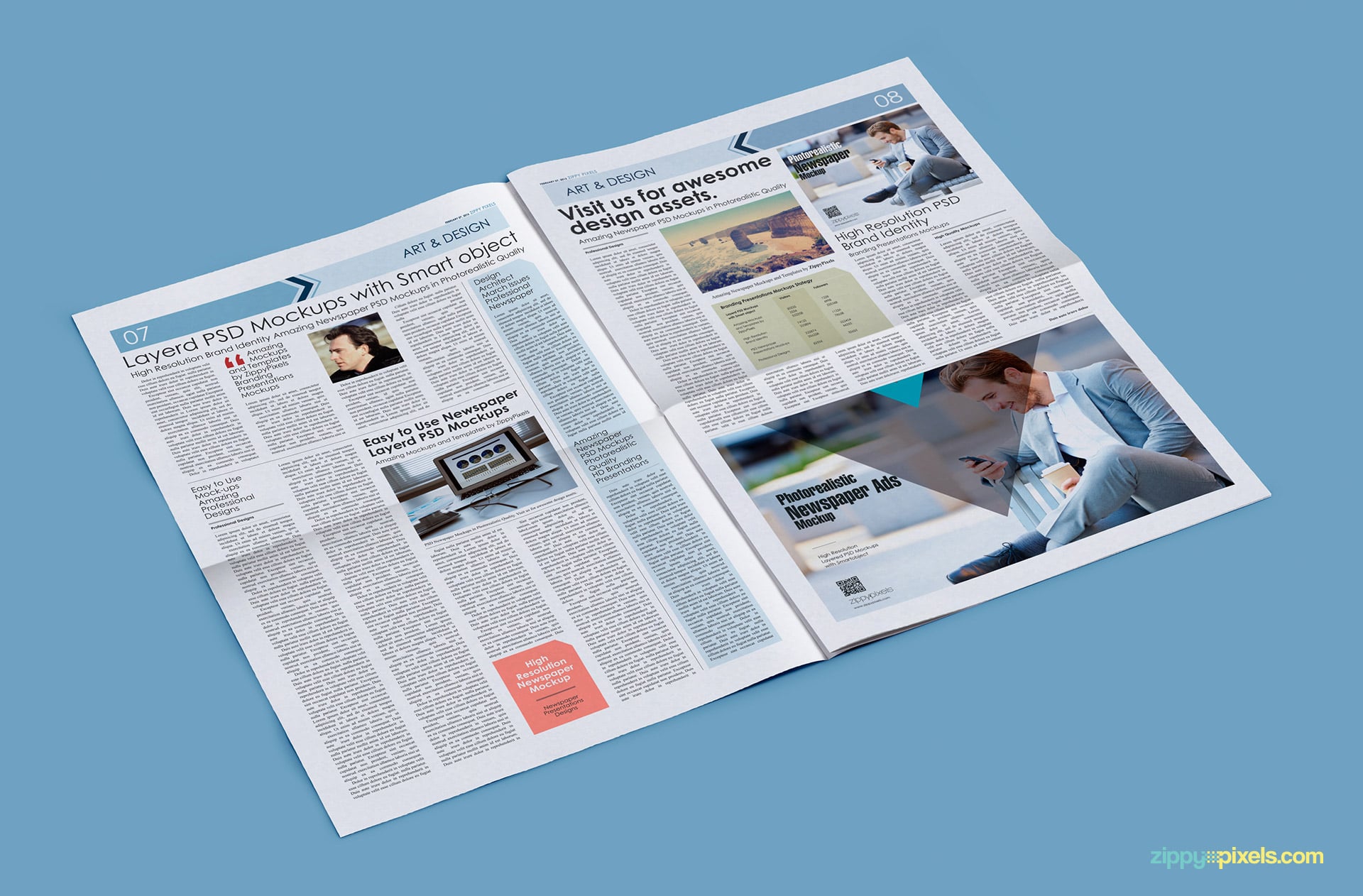 Open Spread Newspaper Mockup – Realistic Design