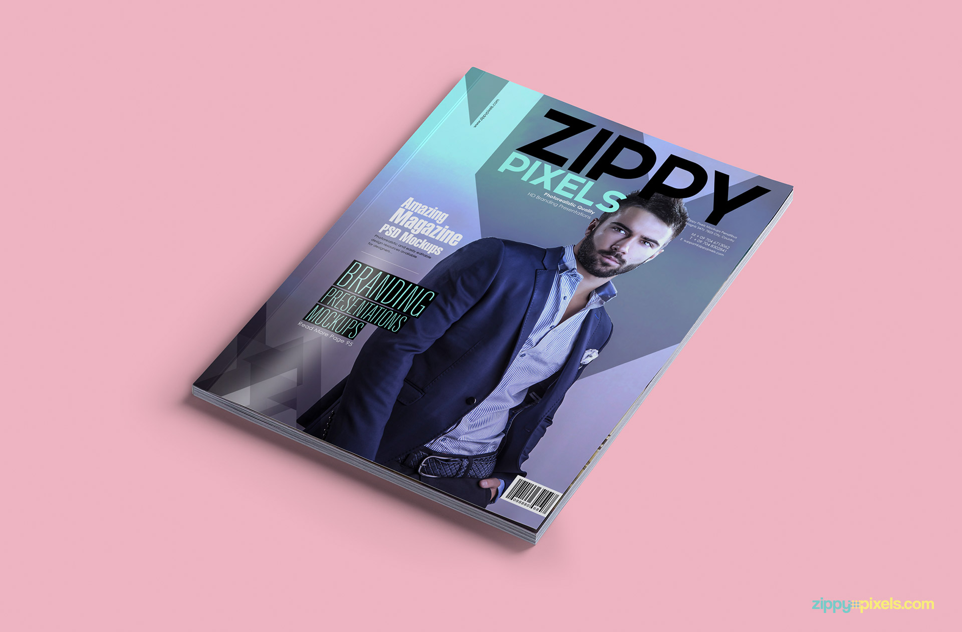 Perspective magazine cover mockup with editable background