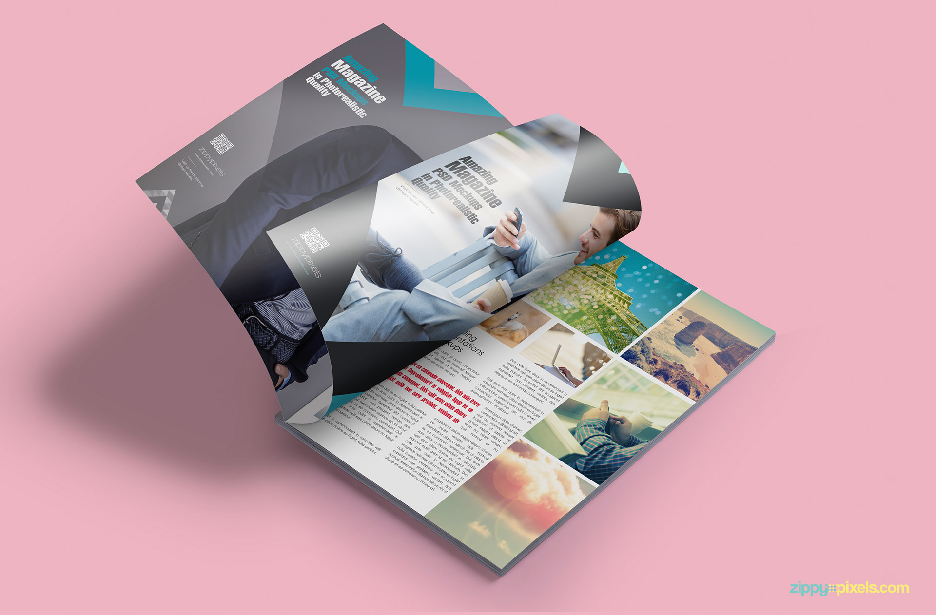 Magazine PSD mockup of turning inside pages