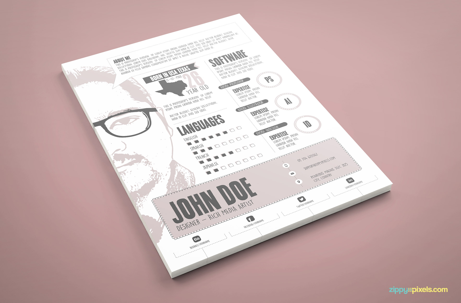 Two Page Designer Resume/CV Template in Sketch Art Style
