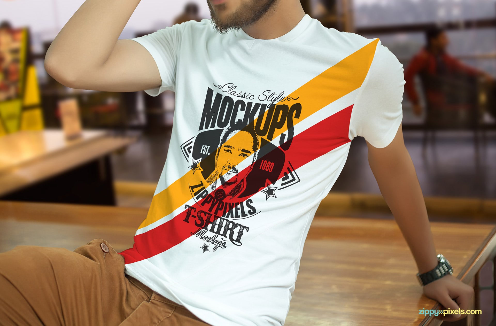 White t shirt mockup with customizable shirt colors and background