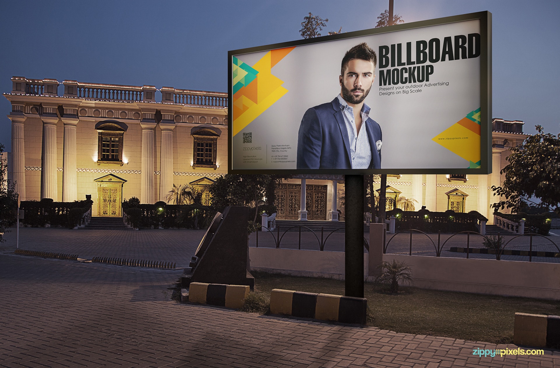 Beautiful Billboard Mockup - Medium size billboard with a beautiful building in the background