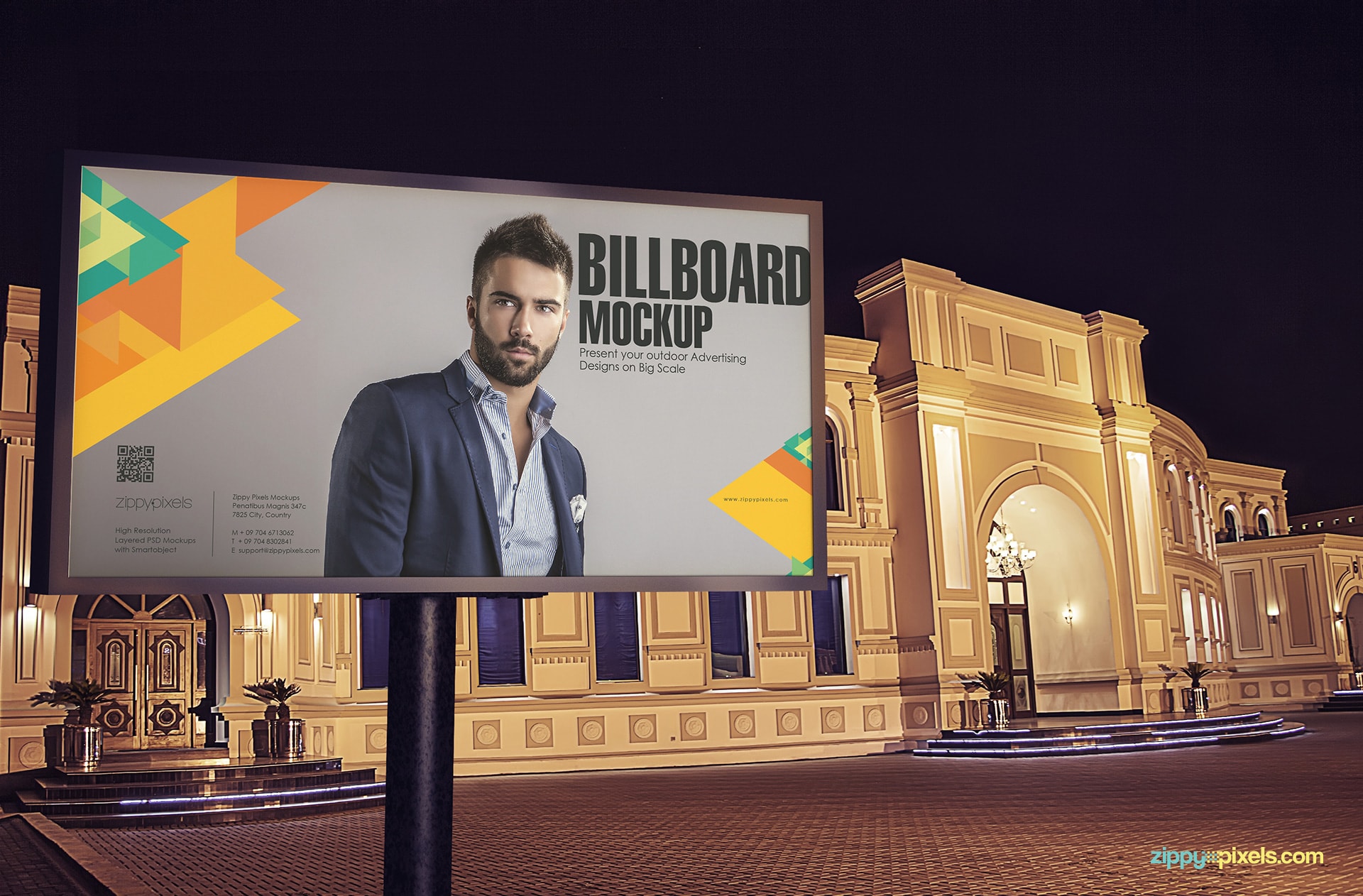 Medium size billboard with a beautiful building in the background