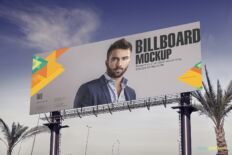 Daytime Highway Billboard Mockup with Palm Trees