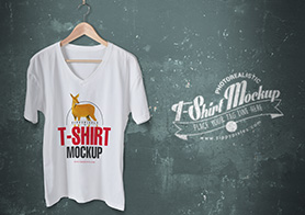 Trendy Free V-Neck T-Shirt Mockup