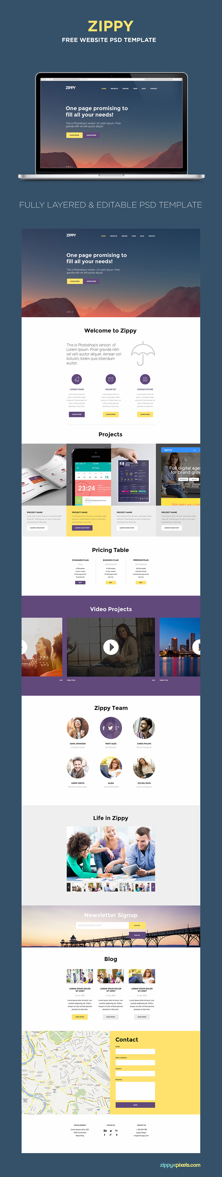 Free One Page Website Template PSD ZippyPixels