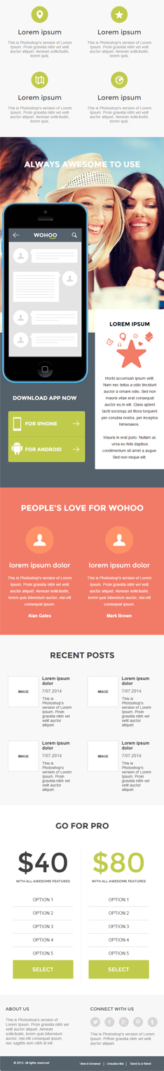 wohoo newsletter template with organized PSD source file