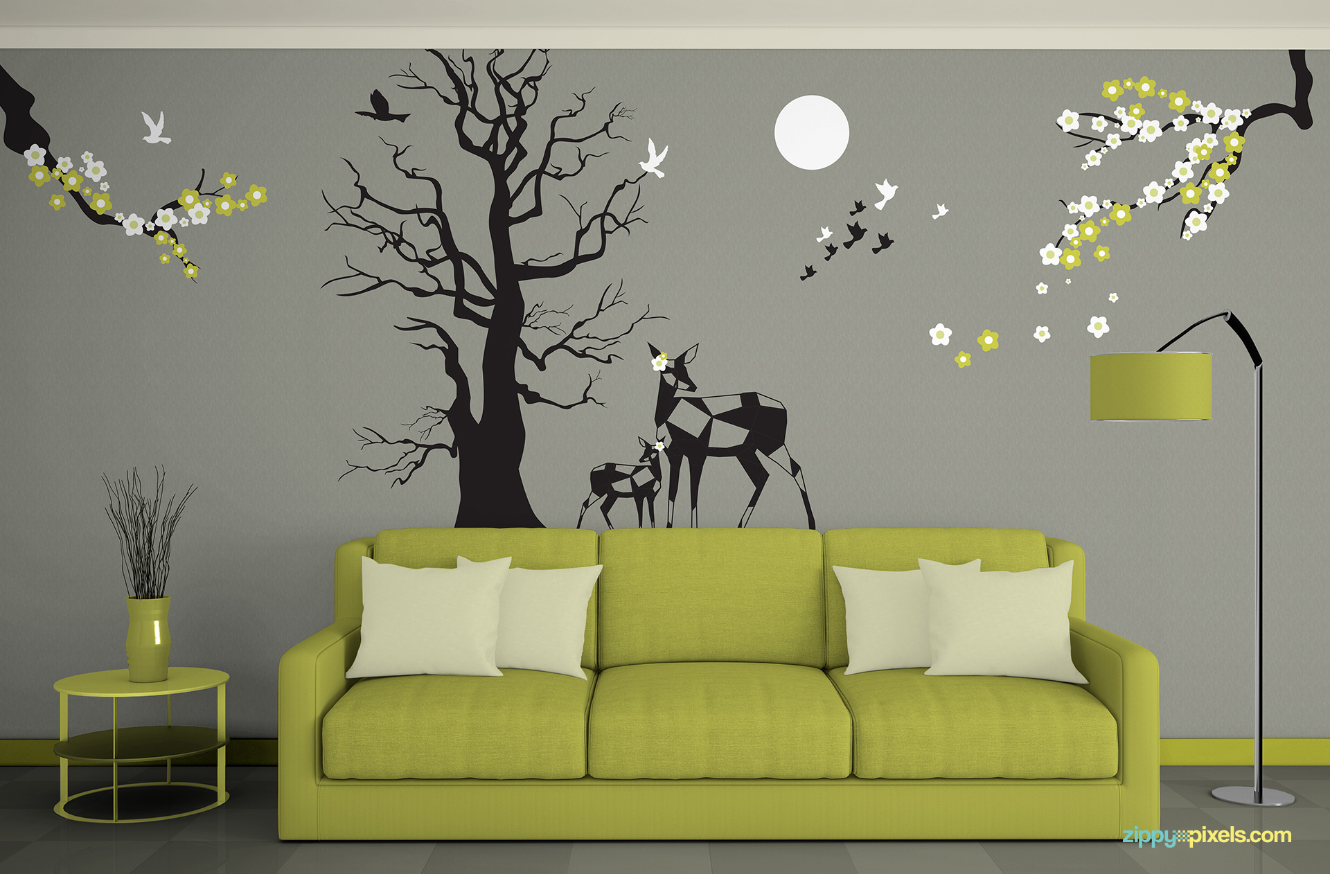 Free Wall Mockup In Gorgeous Living Room Environment