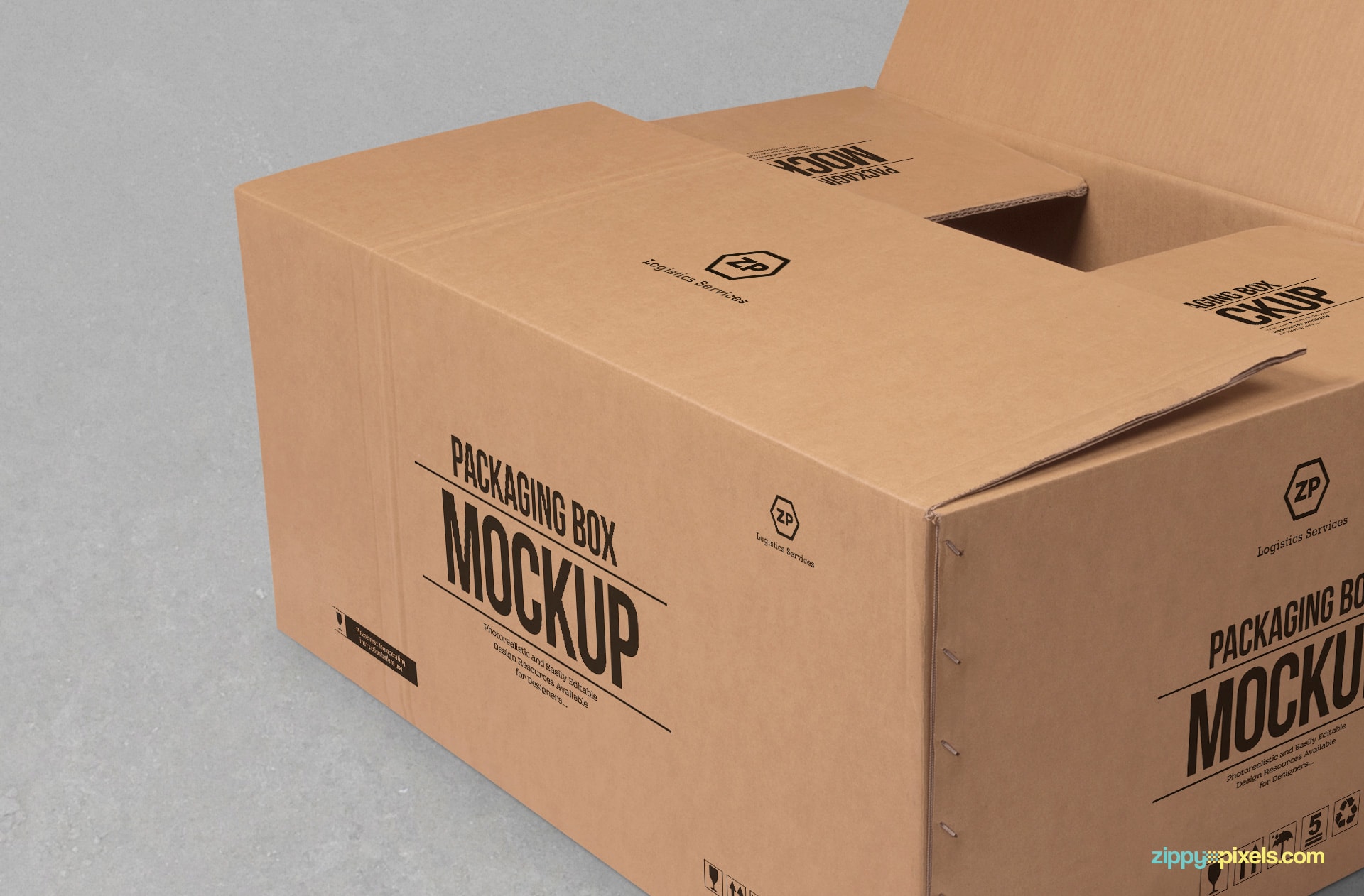 Download Free Cardboard Box Mockup | ZippyPixels | Cardboard box ...