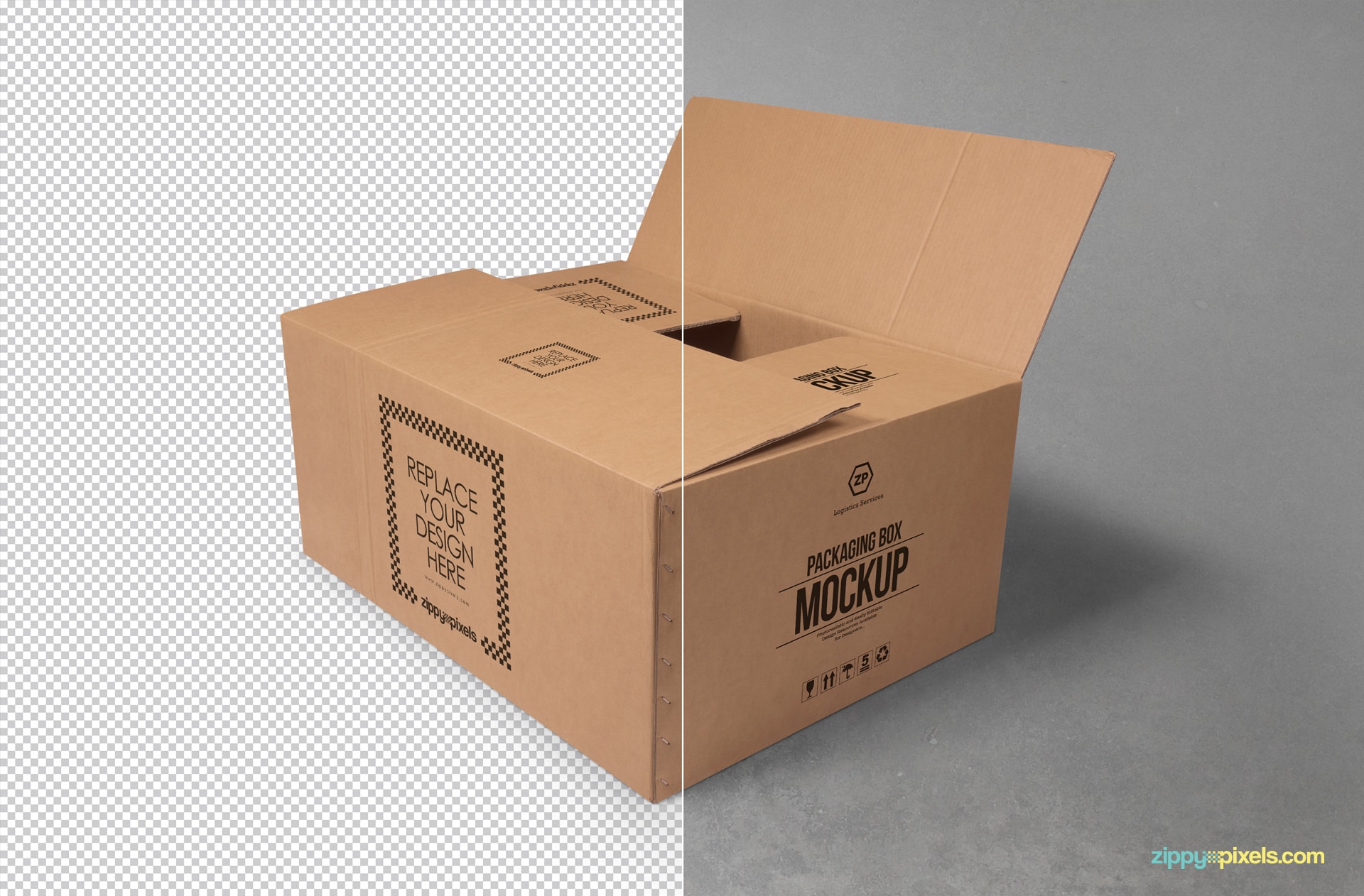 Download Free Cardboard Box Mockup Zippypixels Yellowimages Mockups