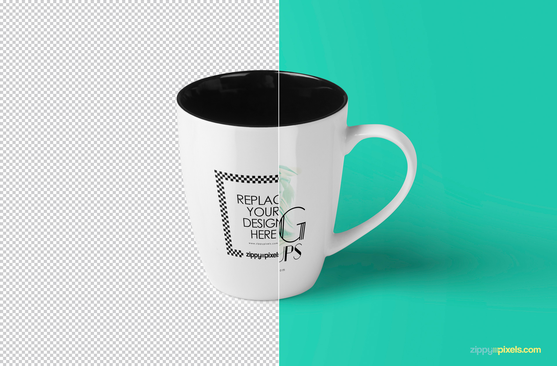 free PSD cup mockup with smart object based design replacement