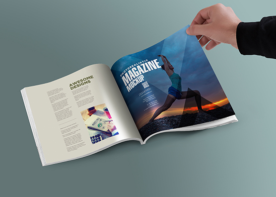 Free Square PSD Magazine Mockup With Customizable Inner Page Design