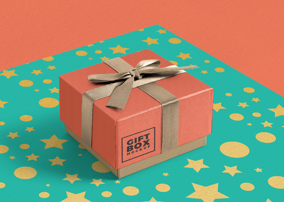 Gift Box Mockup With Ribbon Around in Isolated Background - Mediamodifier