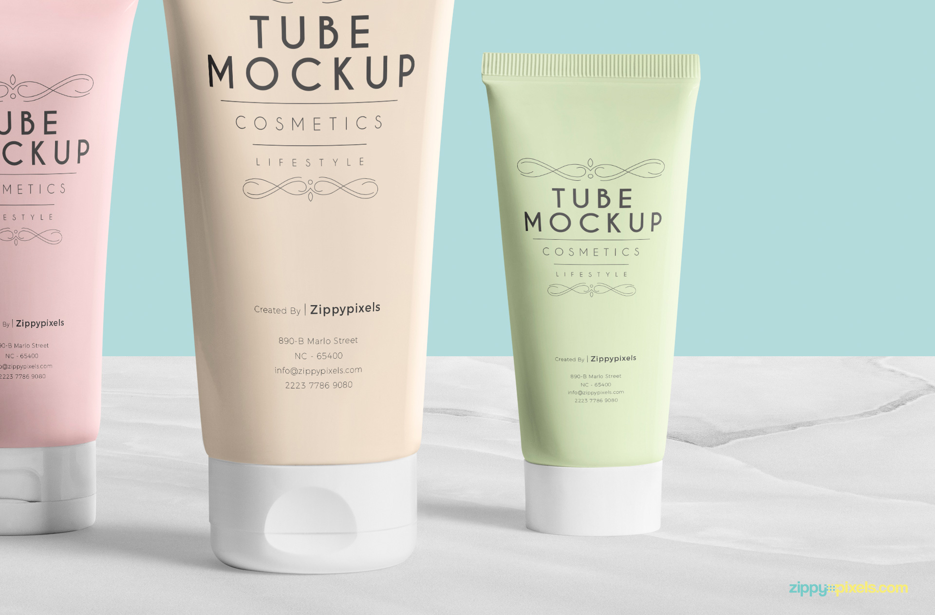 Detailed view of two free cosmetic tube mockup