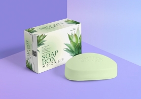 Free Packaging Box & Soap Mockup