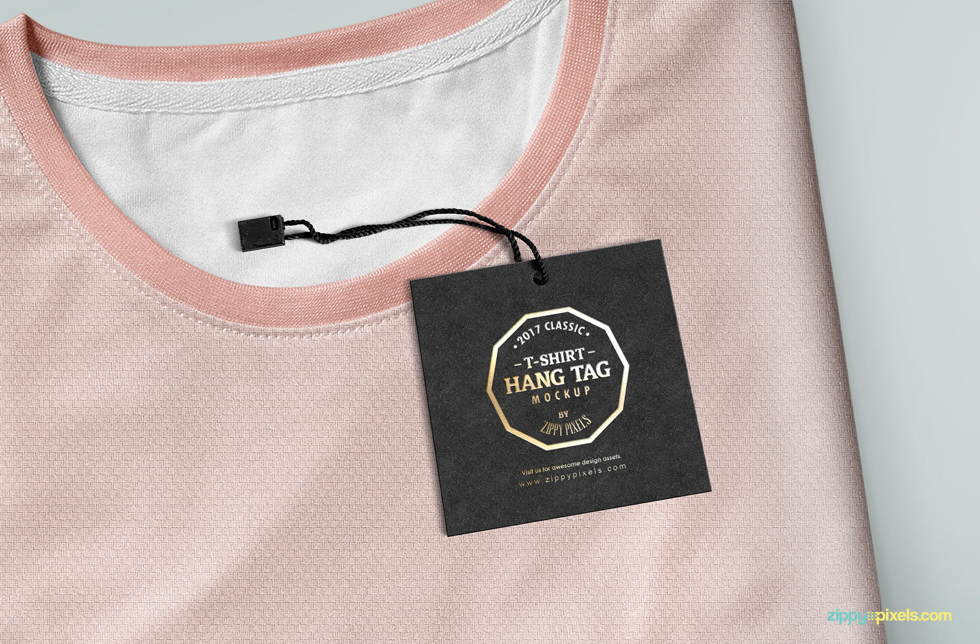 Elegant hang tag mockup on T-shirt for branding logo.