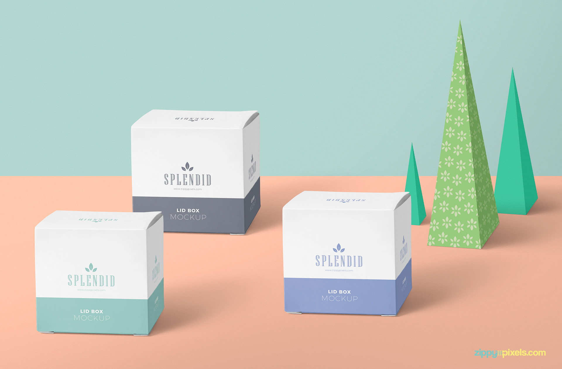 Free paper box mockup PSD with origami plants.