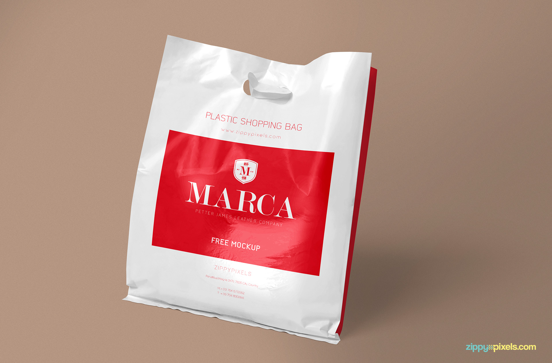 Use smart object option to change the front and side design of the plastic bag mockup.