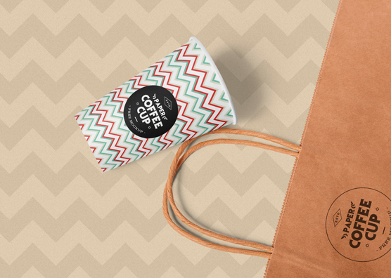 Free Kraft Paper Bag With Coffee Cup Mockup PSD - Good Mockups