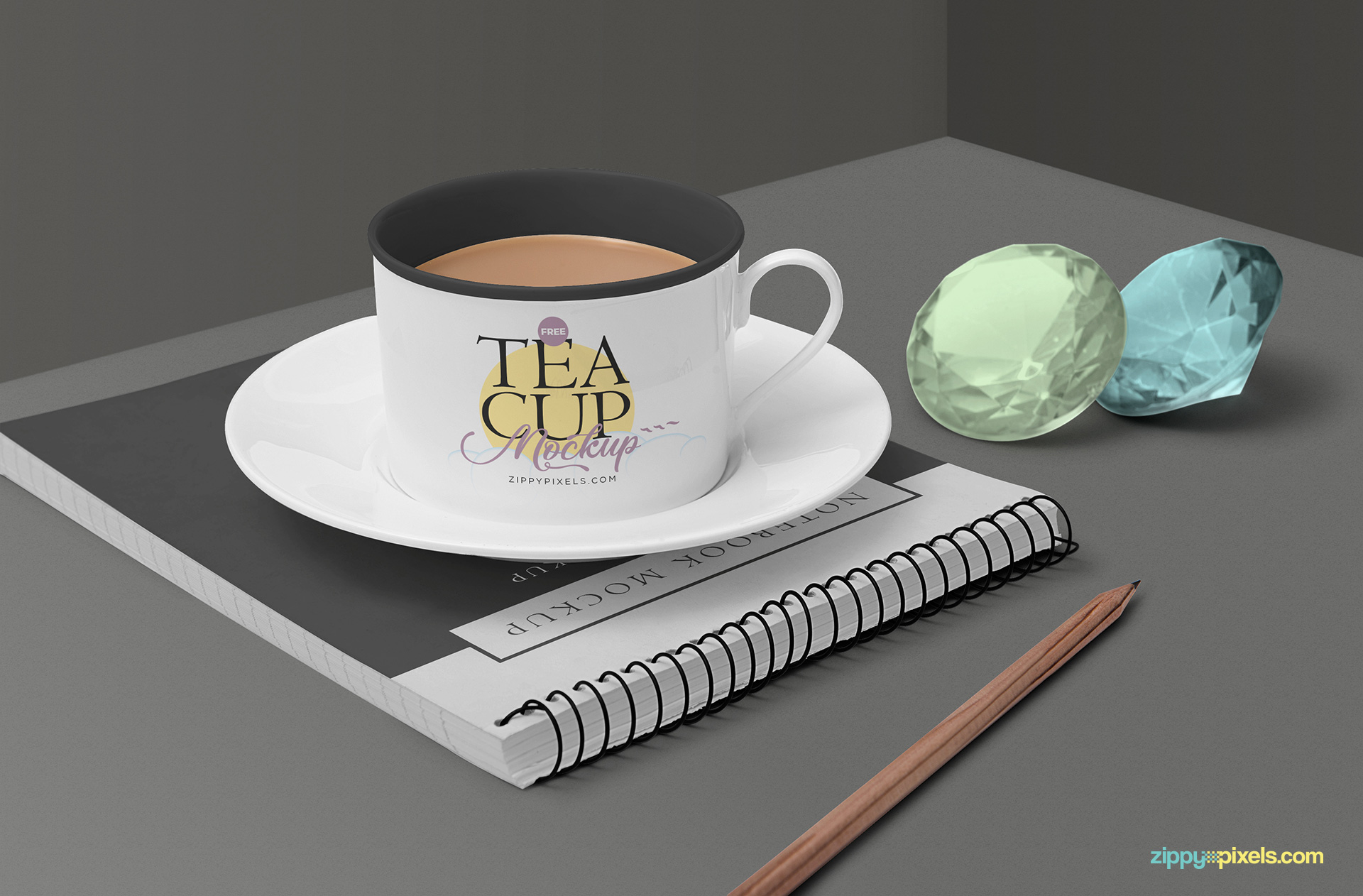 Free tea cup mockup scene.