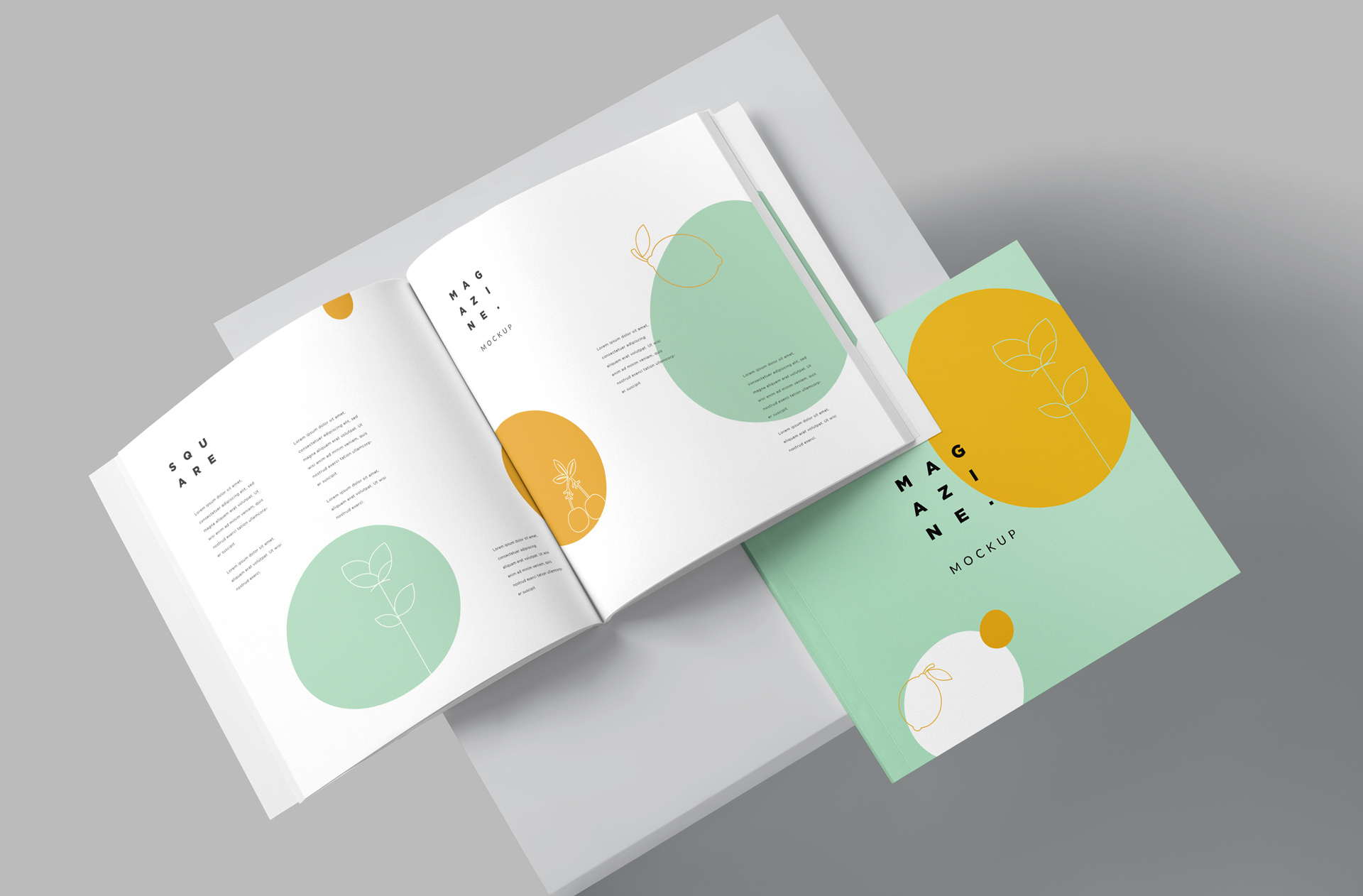 Square A4 Magazine Mockup with Open and Closed Views