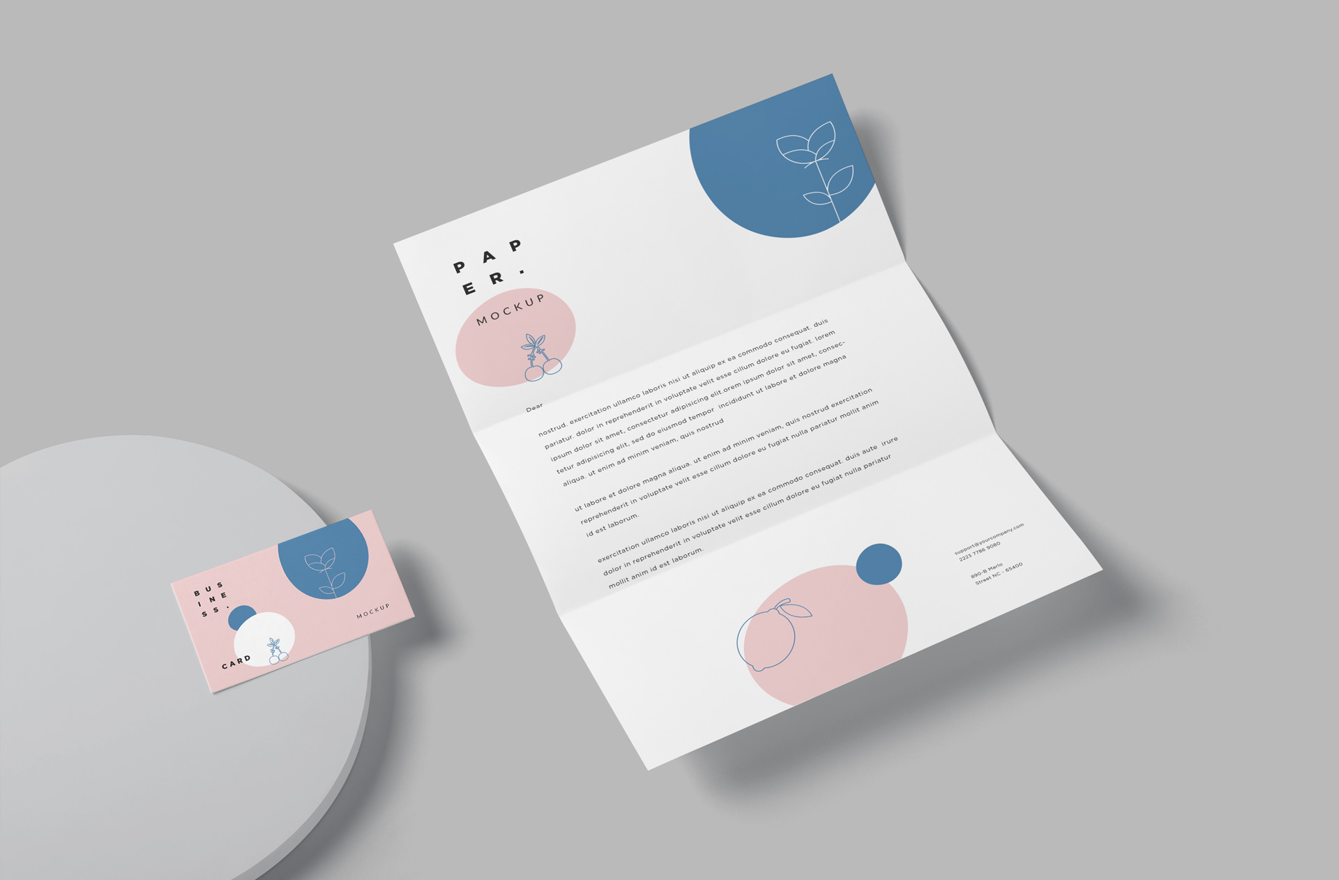 Folded Letterhead Mockup with Business Card