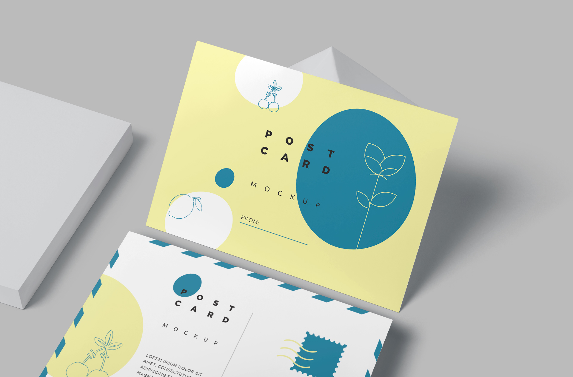 Folded Postcard Mockup with Realistic Shadows