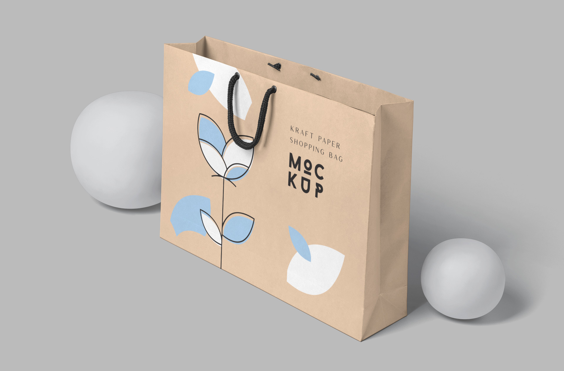 Kraft Paper Shopping Bag Mockup – Side Perspective View