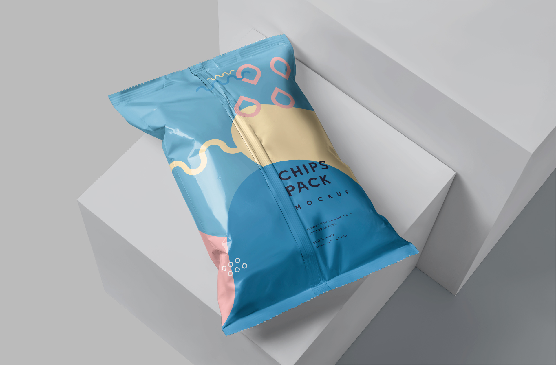 Floating Chips Pack Mockup – Glossy Foil Packaging