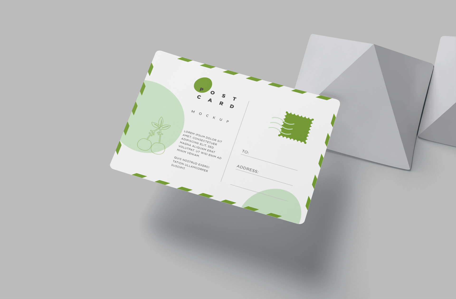 Green Minimalist Postcard Mockup with Back Layout