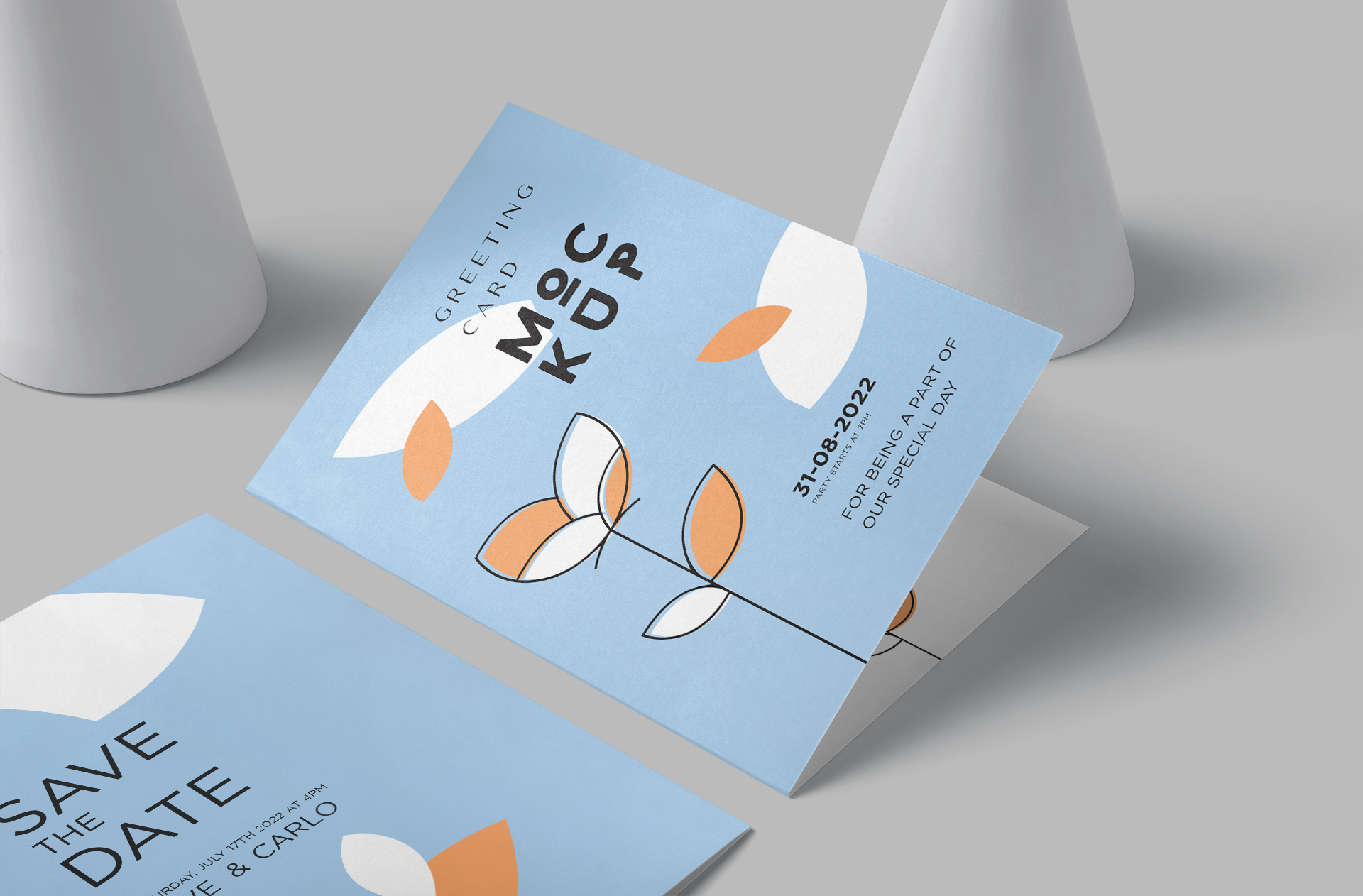 Minimalist Greeting Card Mockup with Front and Back View