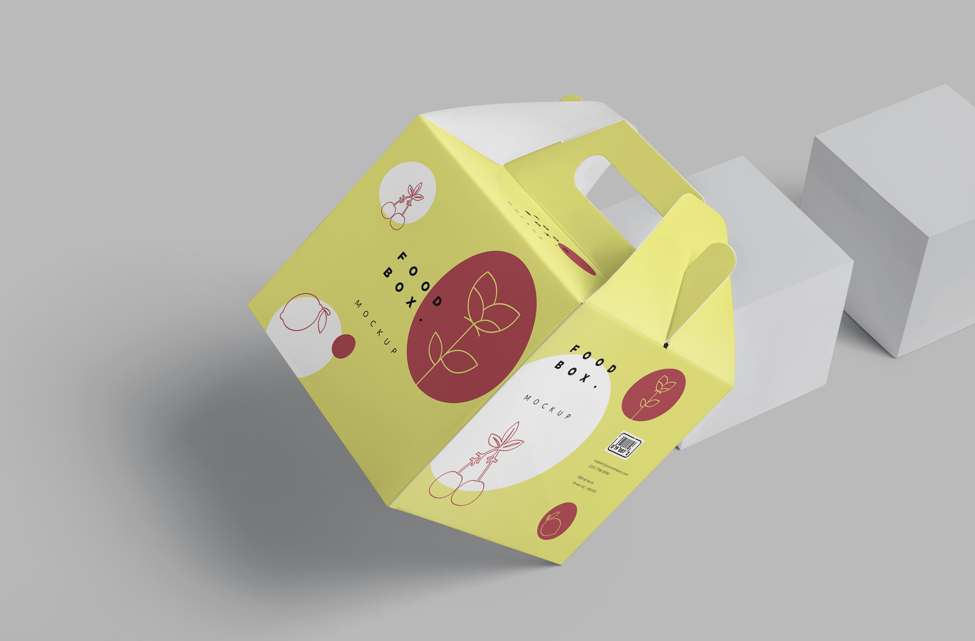 Realistic Takeout Food Box Mockup with Handle Design