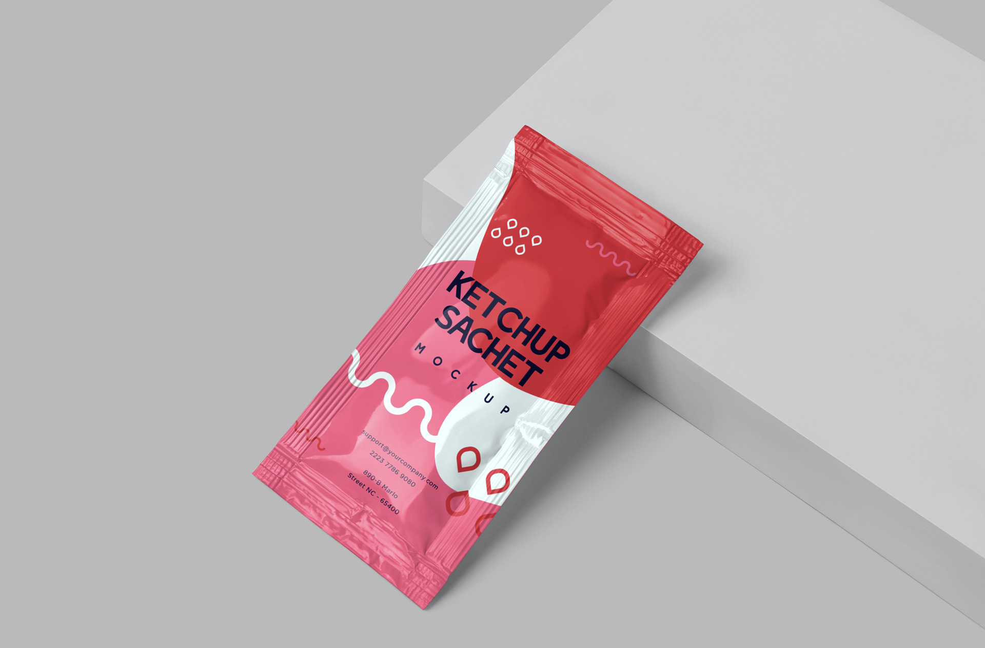 Minimalist Ketchup Sachet Mockup on White Background