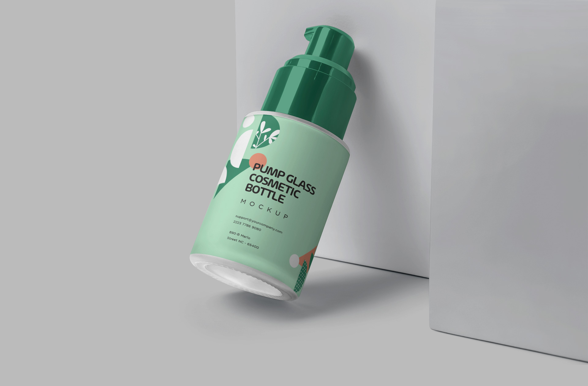 Pump Glass Cosmetic Bottle Mockup with Minimal Design