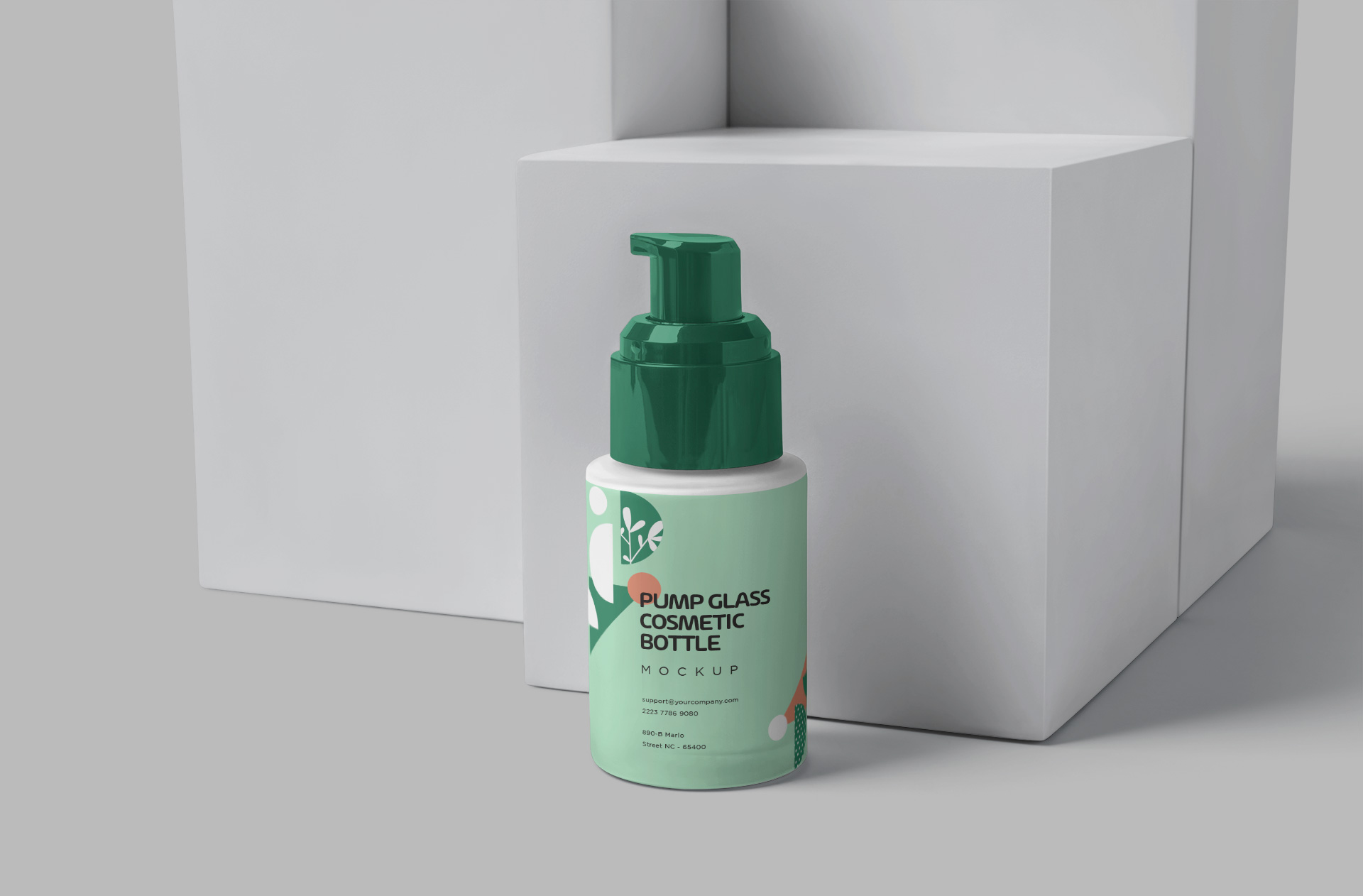 Pump Glass Cosmetic Bottle Mockup with Side View