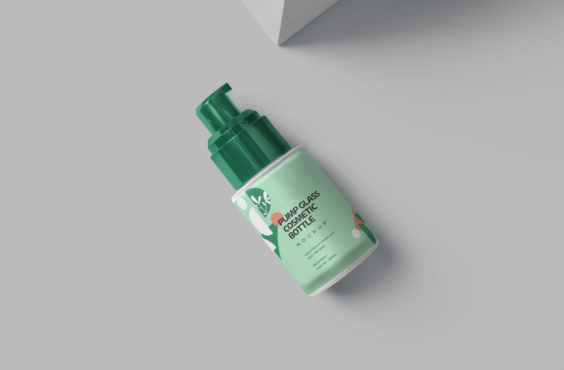 Pump Glass Cosmetic Bottle Mockup in Isometric View