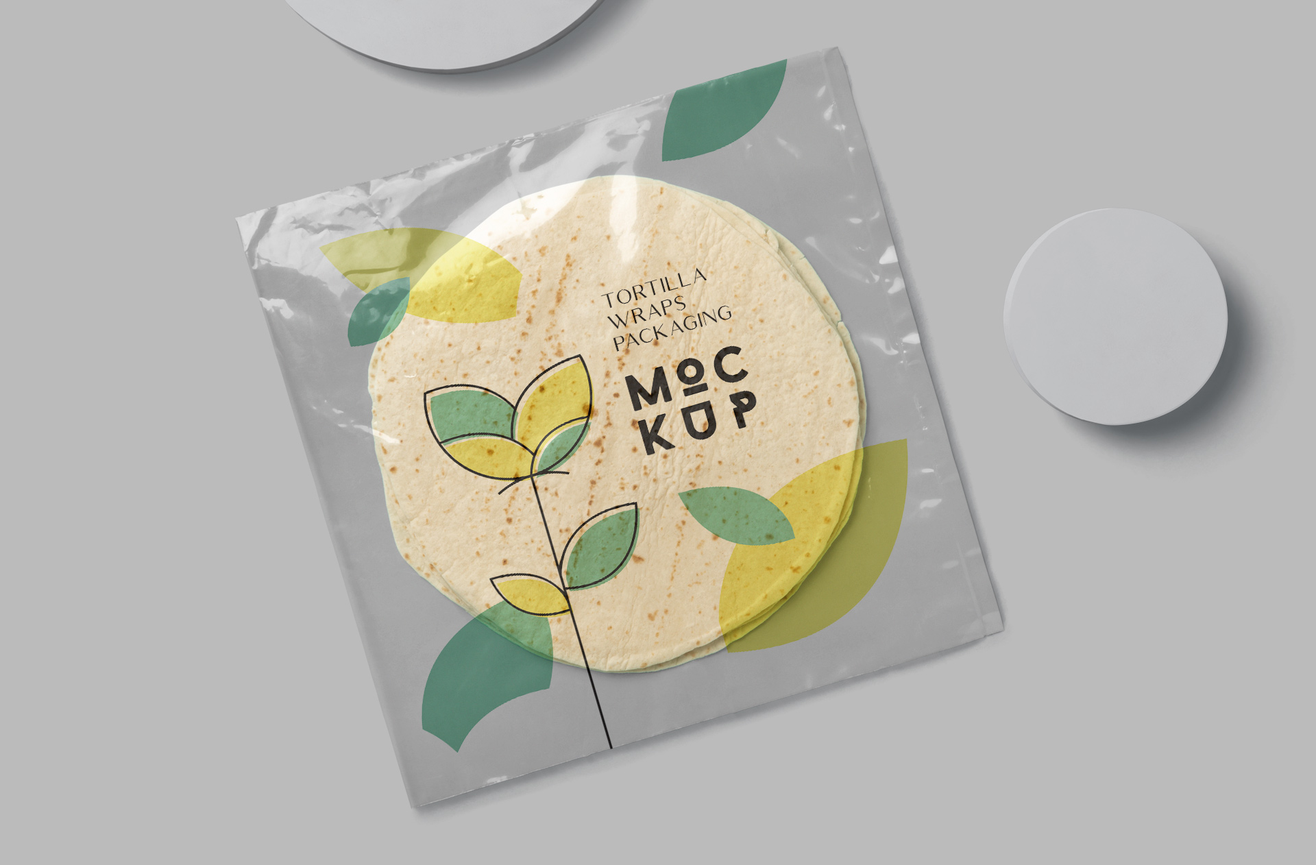 Tortilla Wrap Packaging Mockup with Clear Plastic