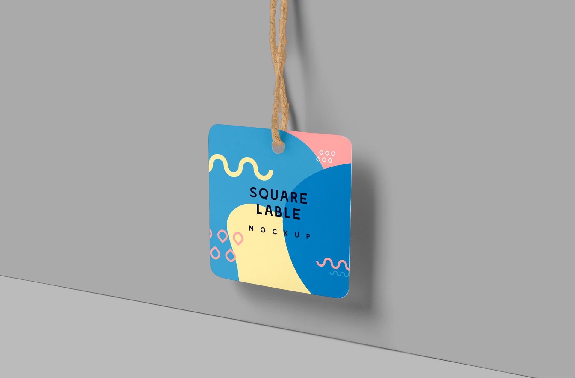 Square Label Mockup with Hanging Rope Design