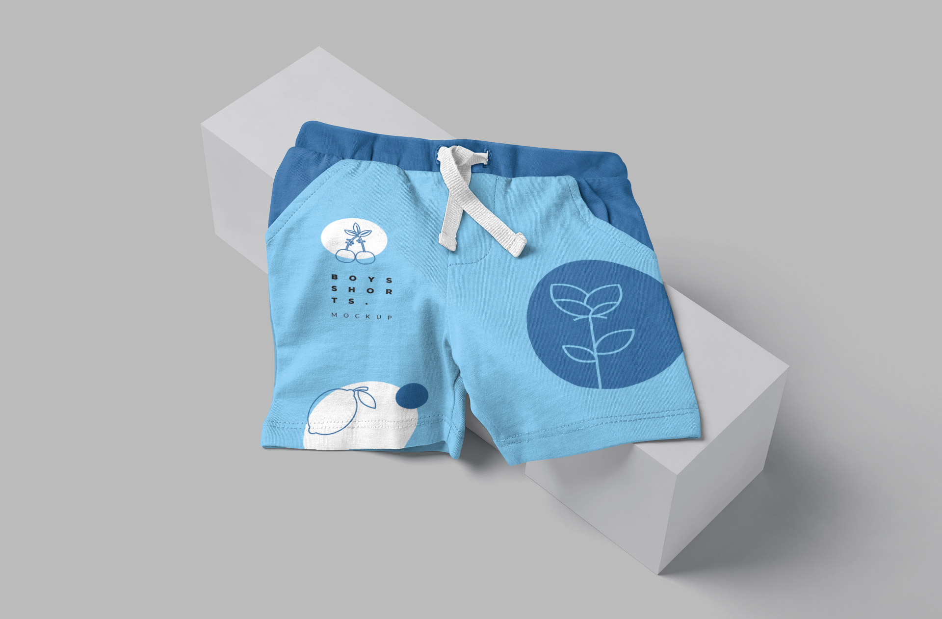 Blue Boys Shorts Mockup with Folded and Flat Views