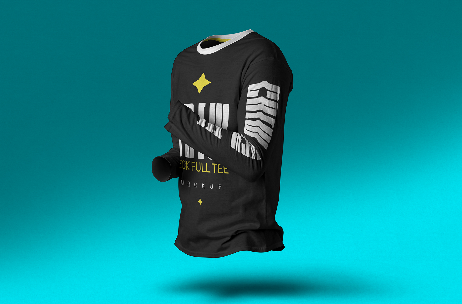 Wrinkled Crew Neck Full Sleeve T-Shirt Mockup