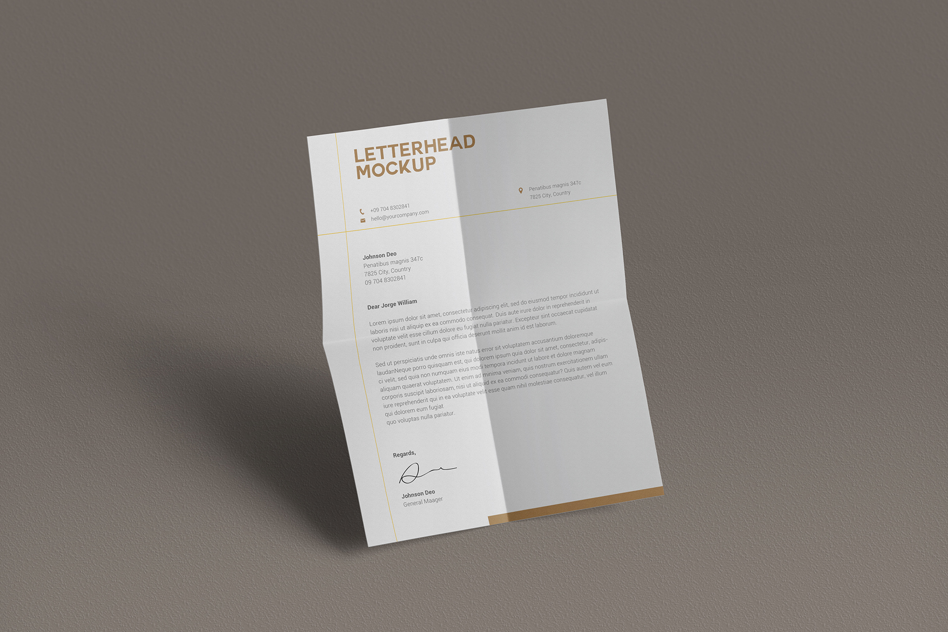Standing Folded Letterhead Mockup PSD